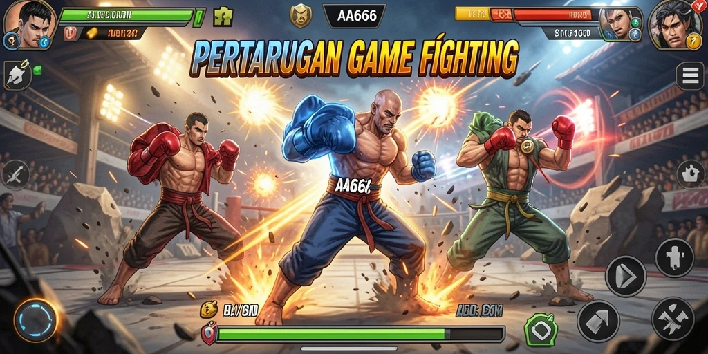 Screenshot gameplay AA666 yang menampilkan pertarungan seru dan karakter unik.
