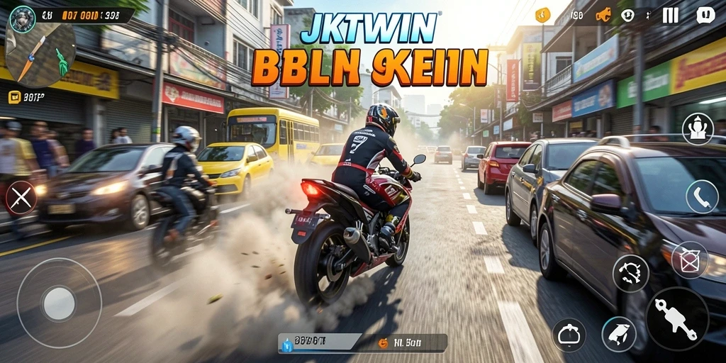 Gameplay seru JKTWIN saat balapan motor di trek menarik.