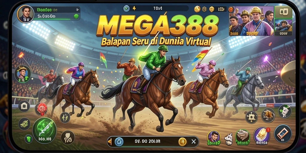 Gameplay MEGA388 yang seru dan mendebarkan saat balapan.