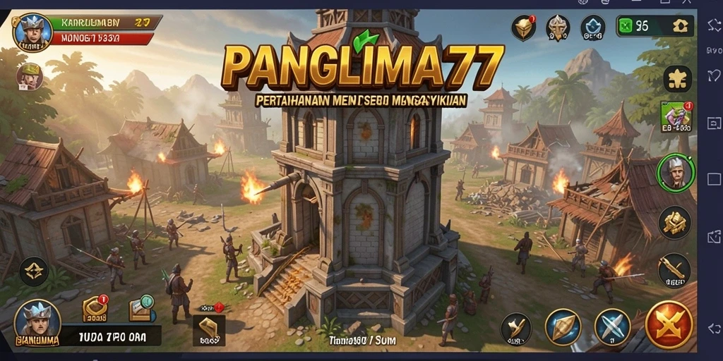 Screenshot gameplay Tower Defense yang menampilkan aksi menara dengan serangan musuh.