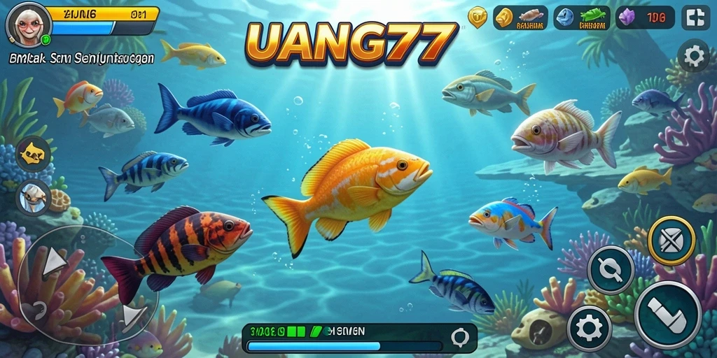 Tangkapan layar dari game UANG77 menunjukkan aksi menembak ikan yang seru.